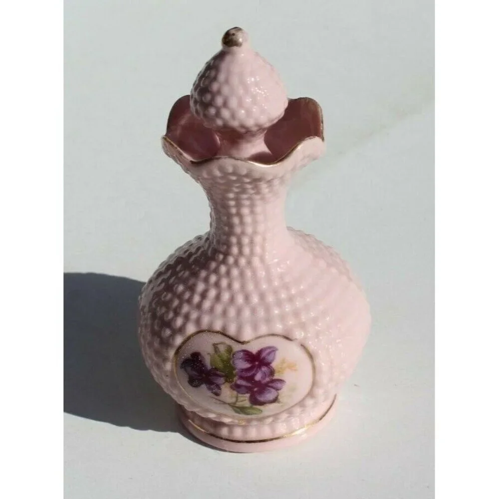 VTG Purple Porcelain HB Bubbled Flower Mini Table Top Creamer / Oil W/ Stopper